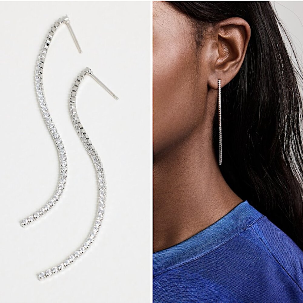 New ~ Anthropologie Shashi "Tennis Drop" Long Rhinestone Earrings